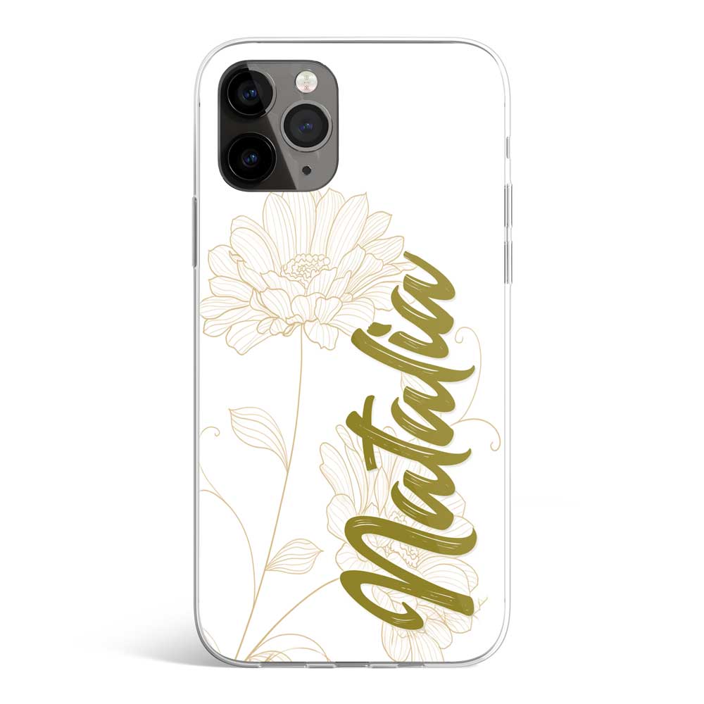 Funda Personalizada Flor Oro Nombre Fondo