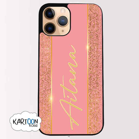 Funda Personalizada Brillos Rosa Nombre Fondo