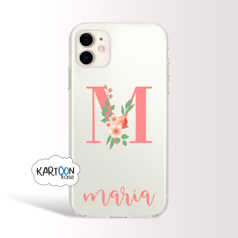 Funda Personalizada Inicial y Nombre Flor