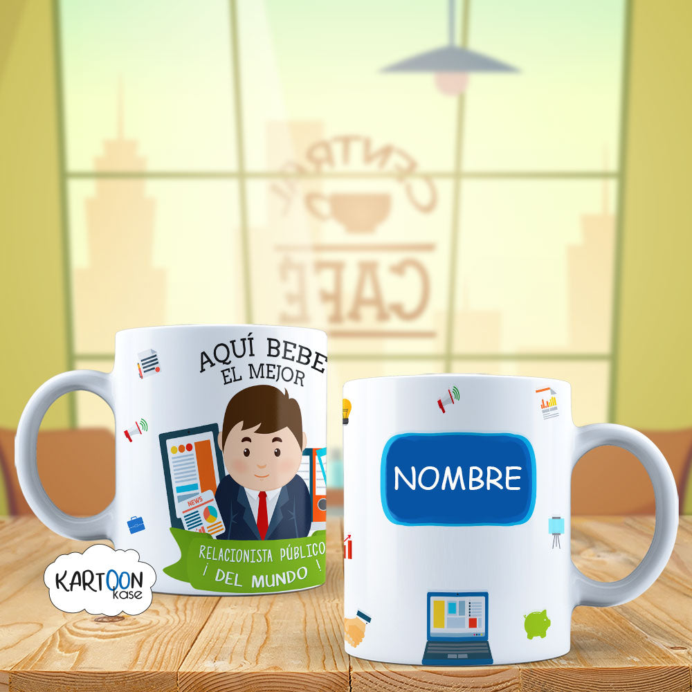 Profissões de homem de relações públicas de caneca