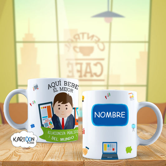 Profissões de homem de relações públicas de caneca